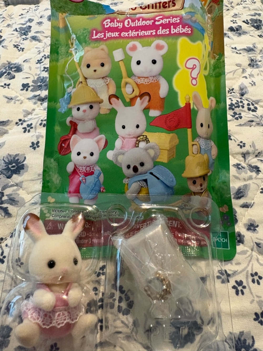Baby Outdoor Series White Bunny Figure in Pink Outfit - Silvanian Families Style